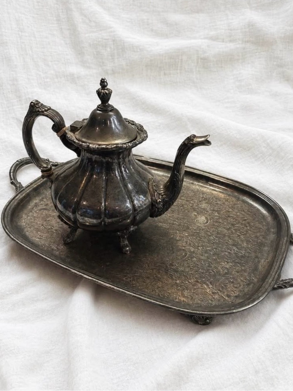 Vintage Canadian Silver Plated Tea Pot & Serving Tray Set